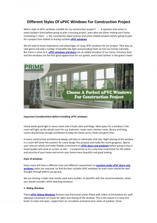 Different Styles Of uPVC Windows For Construction Project - slide 1