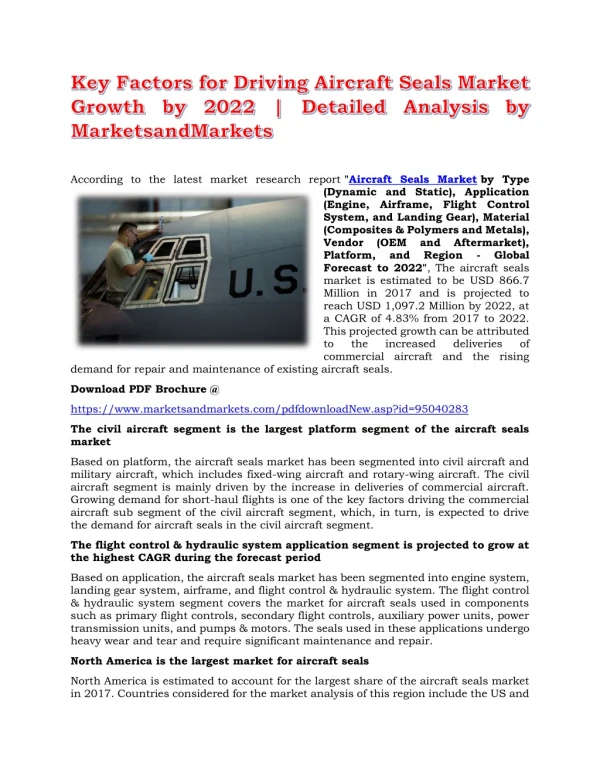 Key Factors for Driving Aircraft Seals Market Growth by 2022 | Detailed Analysis by MarketsandMarkets