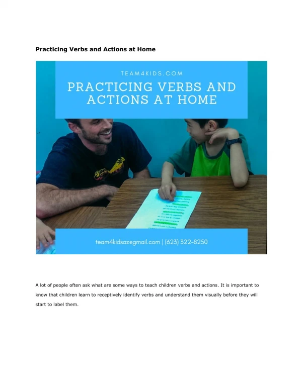 Practicing Verbs And Actions At Home | Speech Therapy Center