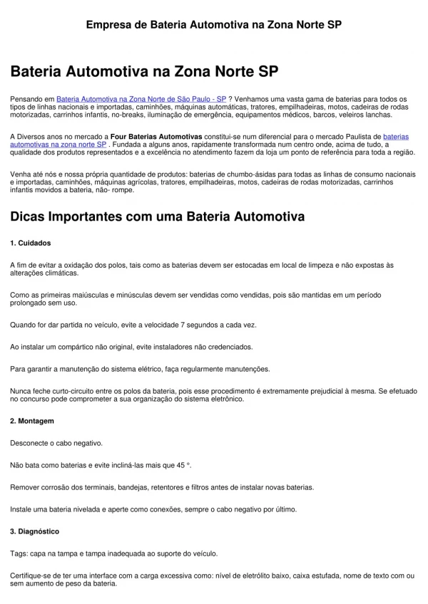 Instalação de Bateria Automotiva na Zona Norte SP