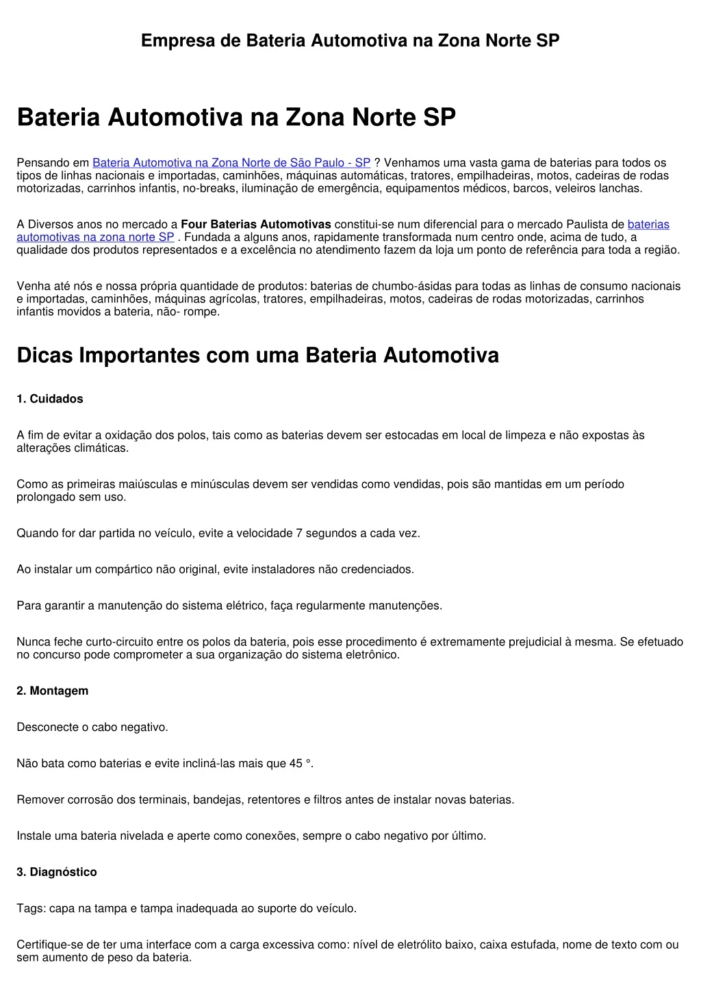 empresa de bateria automotiva na zona norte sp