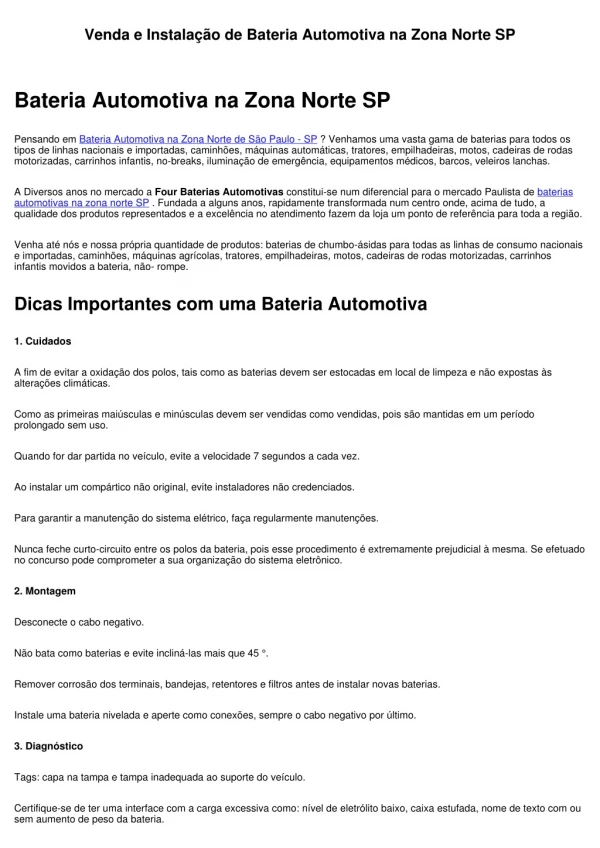 Empresa de Bateria Automotiva na Zona Norte SP