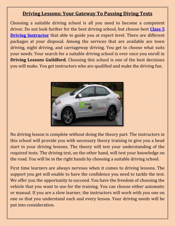 Driving Lessons: Your Gateway To Passing Diving Tests