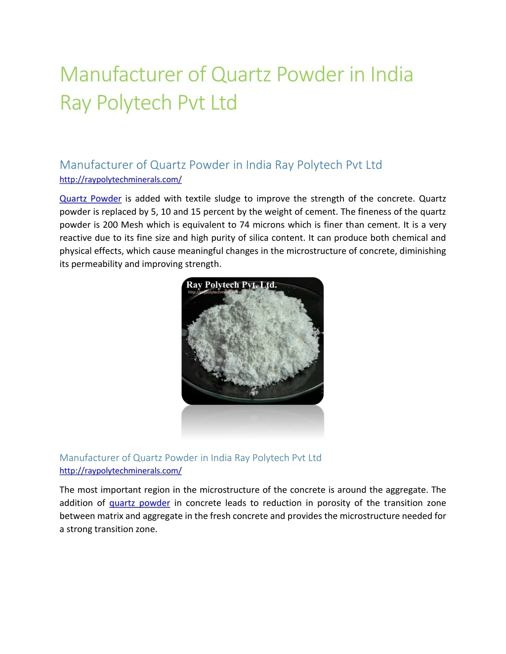 manufacturer of quartz powder in india