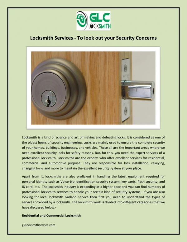 Locksmith Services - To look out your Security Concerns