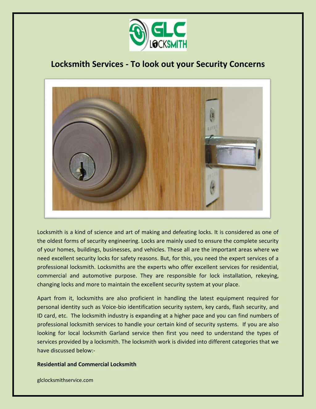locksmith services to look out your security