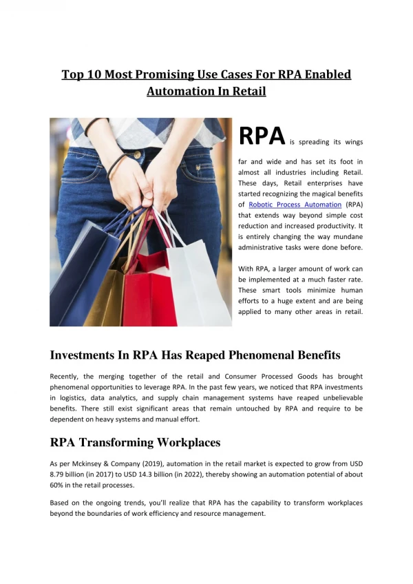 Top 10 Most Promising Use Cases For RPA Enabled Automation In Retail