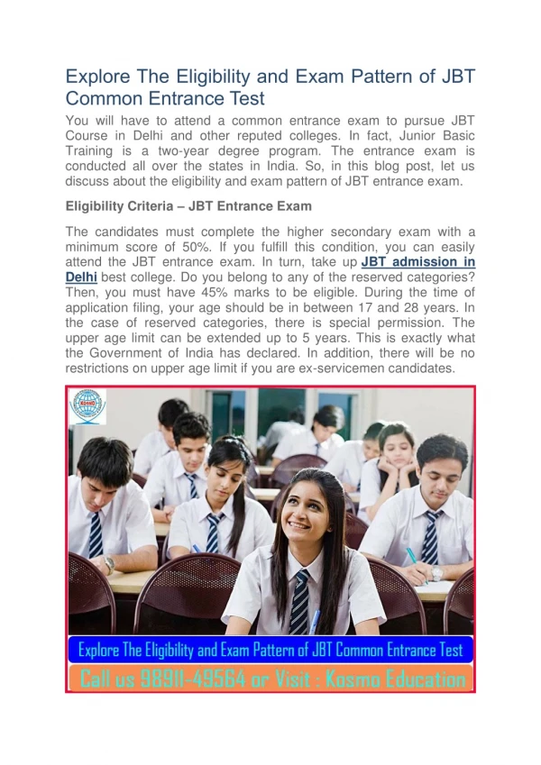 Explore The Eligibility and Exam Pattern of JBT Common Entrance Test