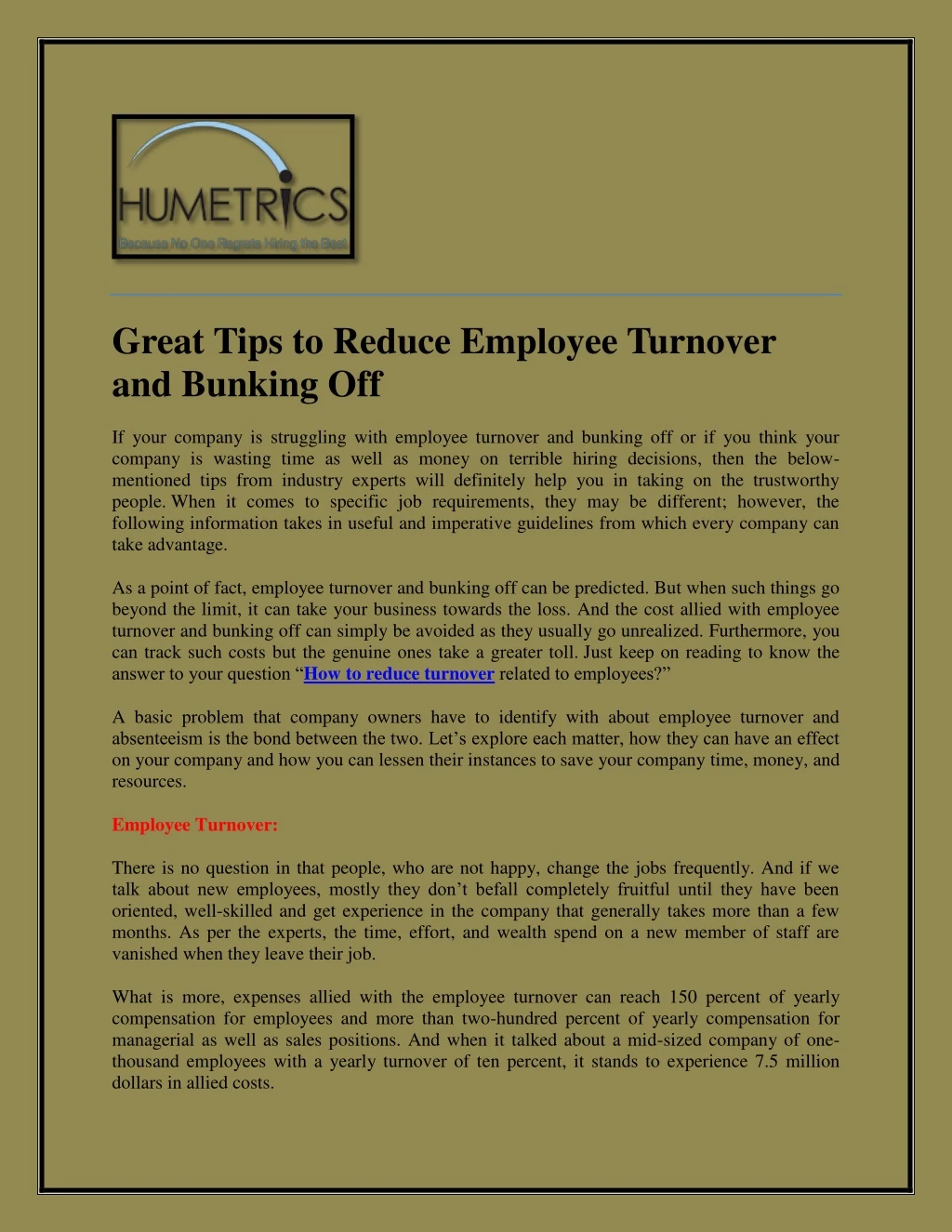 great tips to reduce employee turnover