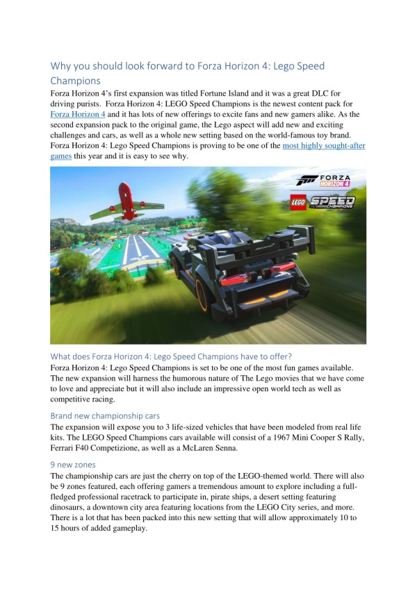 Why you should look forward to Forza Horizon 4: Lego Speed Champions