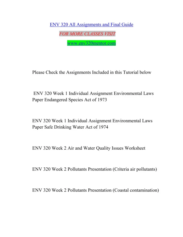 ENV 320 MENTOR Introduction Education--env320mentor.com