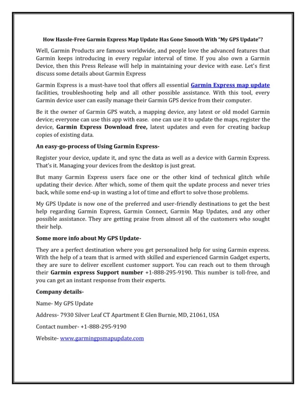How Hassle-Free Garmin Express Map Update Has Gone Smooth With “My GPS Update”?