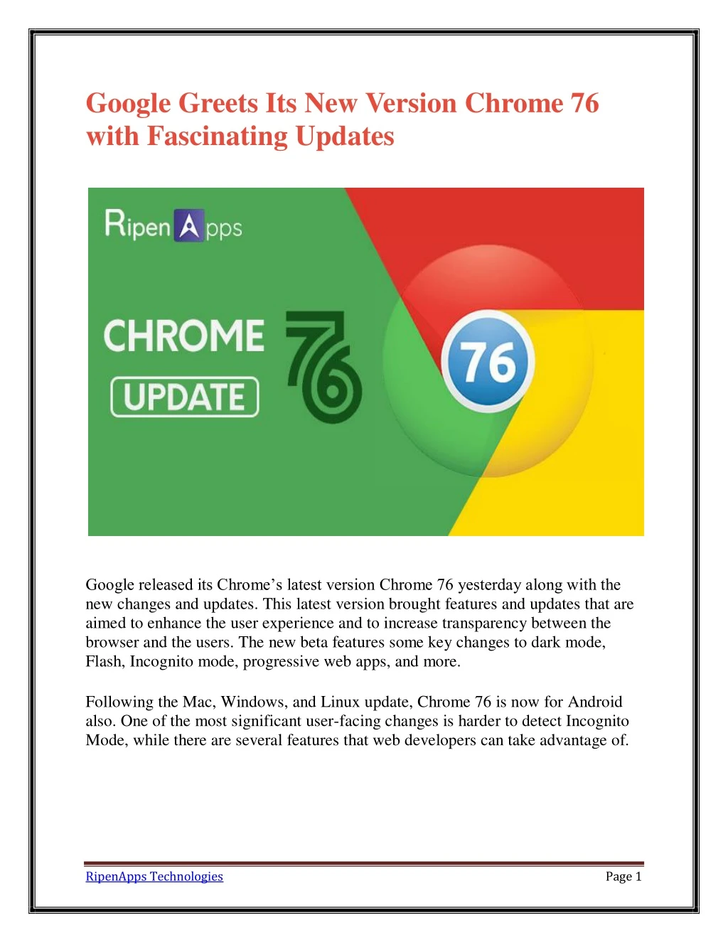 google greets its new version chrome 76 with