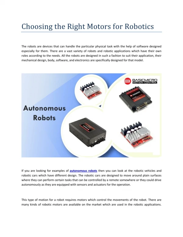 Choosing the Right Motors for Robotics