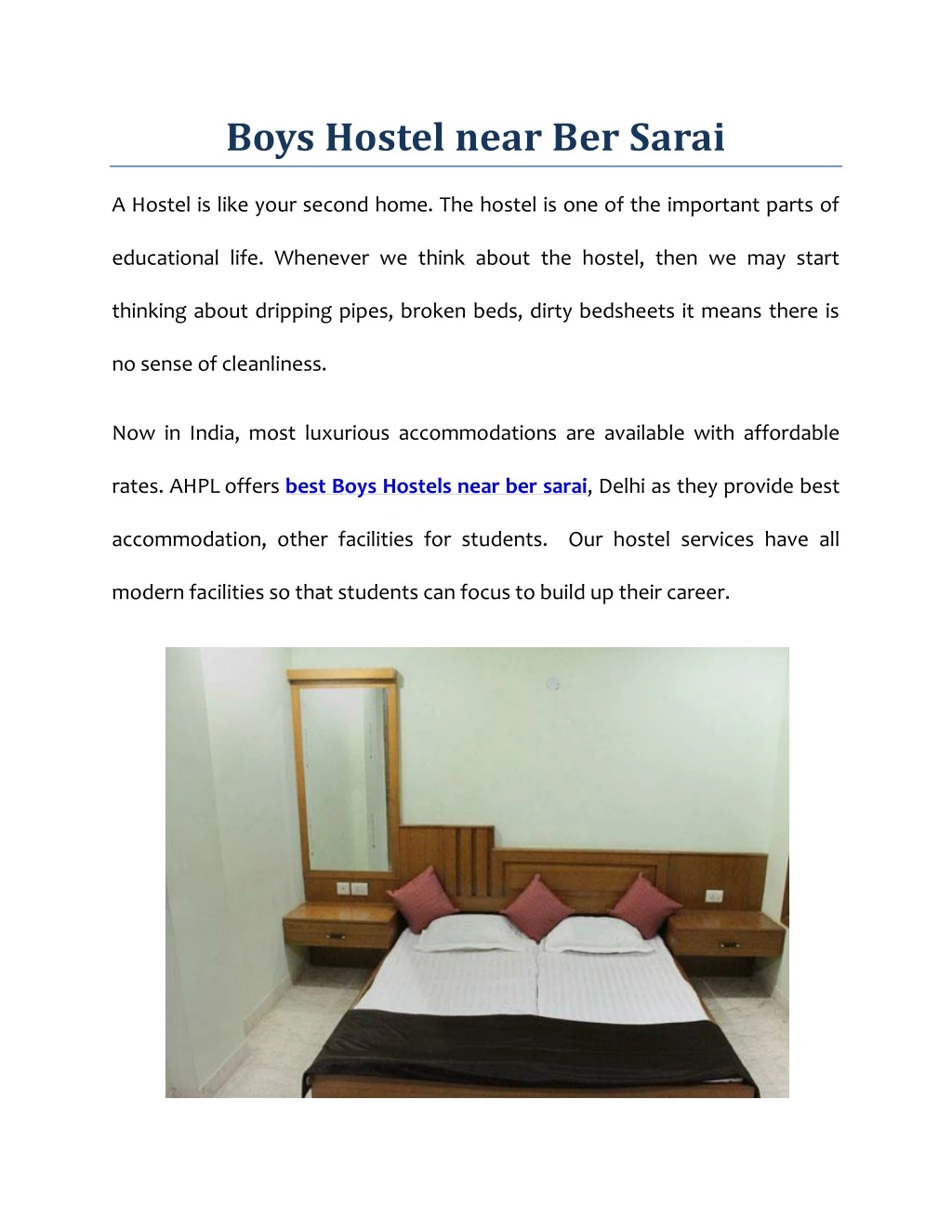 boys hostel near ber sarai