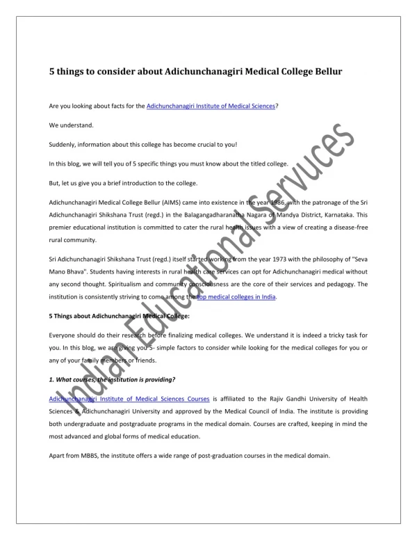5 things to consider about Adichunchanagiri Medical College Bellur
