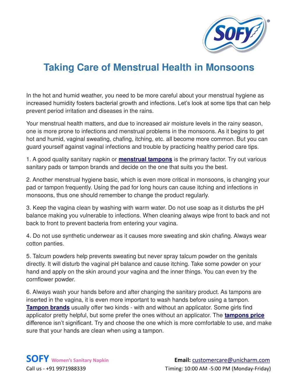 taking care of menstrual health in monsoons