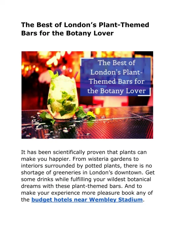 The Best of London’s Plant-Themed Bars for the Botany Lover