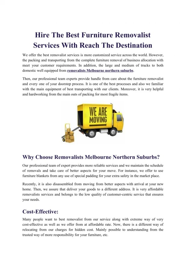 Removalists Melbourne Northern Suburbs