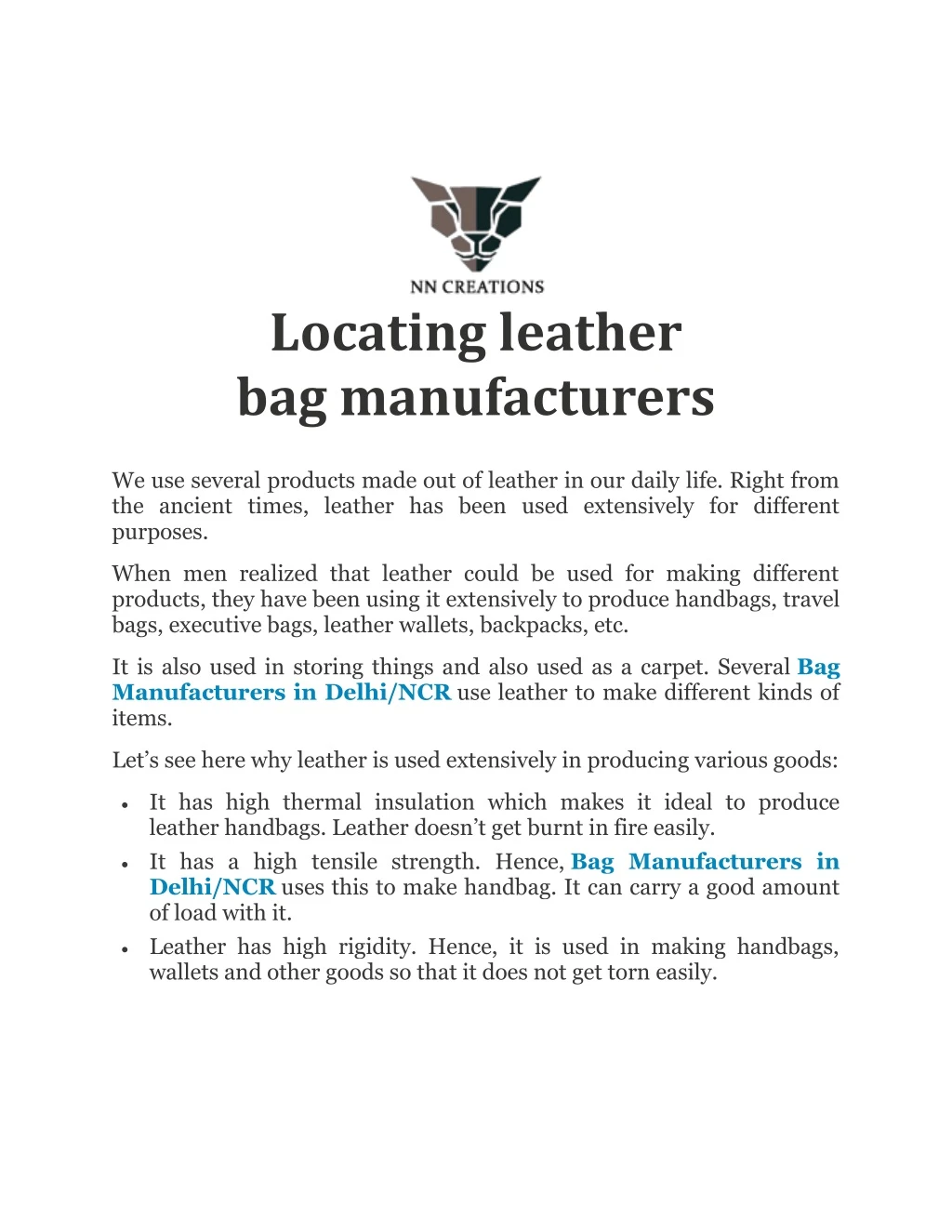 locating leather bag manufacturers