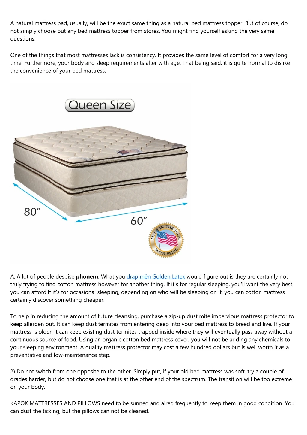 a natural mattress pad usually will be the exact