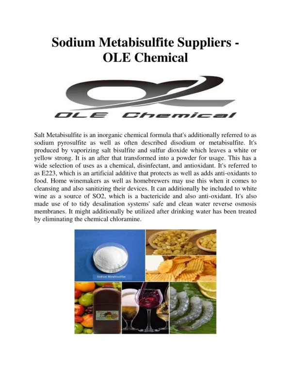 Sodium Metabisulfite Suppliers - OLE Chemical