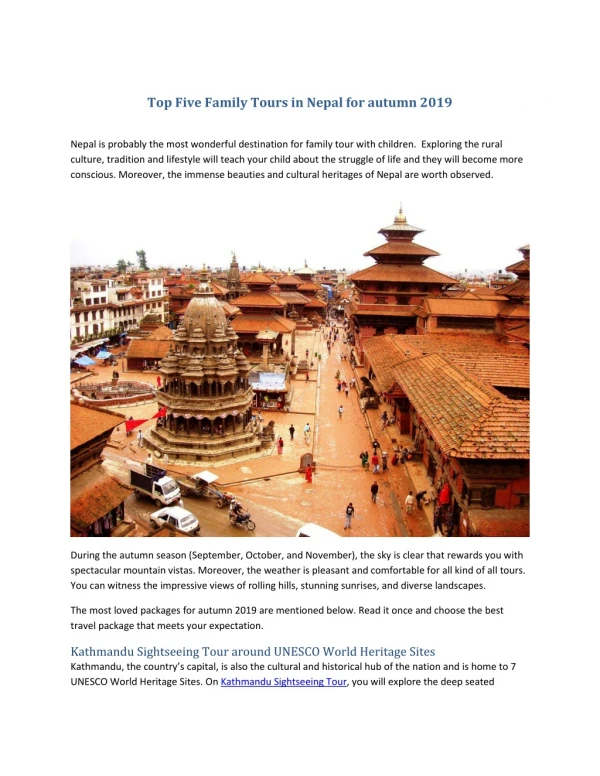 Top Five Family Tours in Nepal for autumn 2019