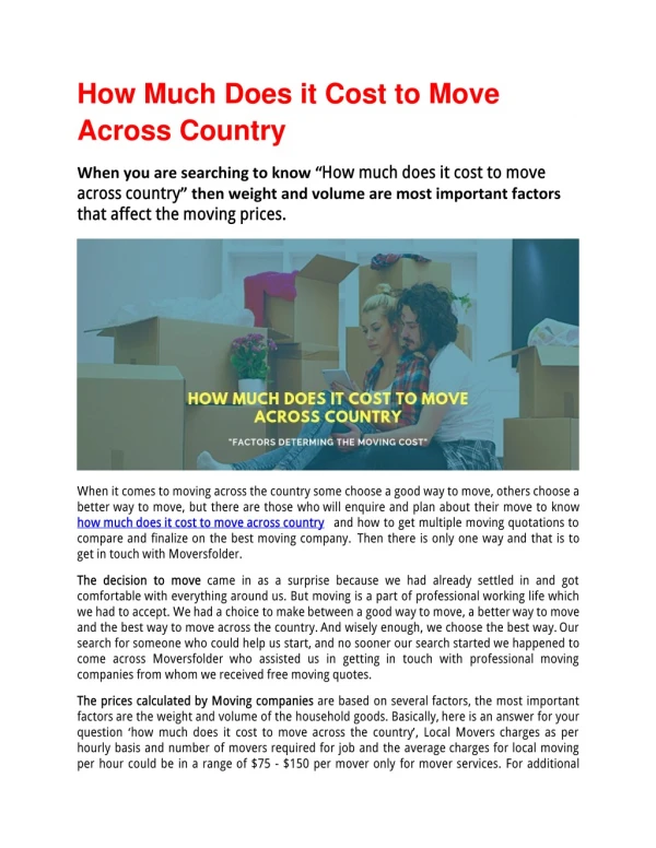 how much does it cost to move across country