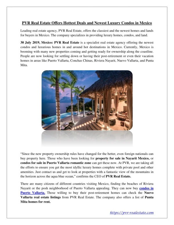 PVR Real Estate Offers Hottest Deals and Newest Luxury Condos in Mexico