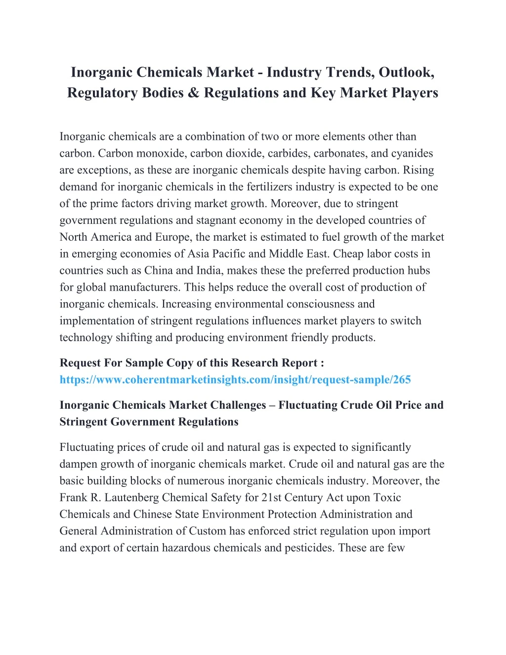 inorganic chemicals market industry trends