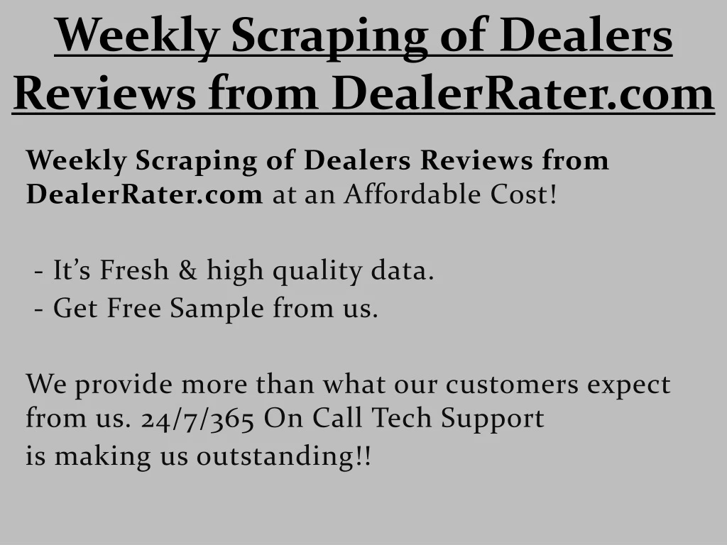 weekly scraping of dealers reviews from dealerrater com