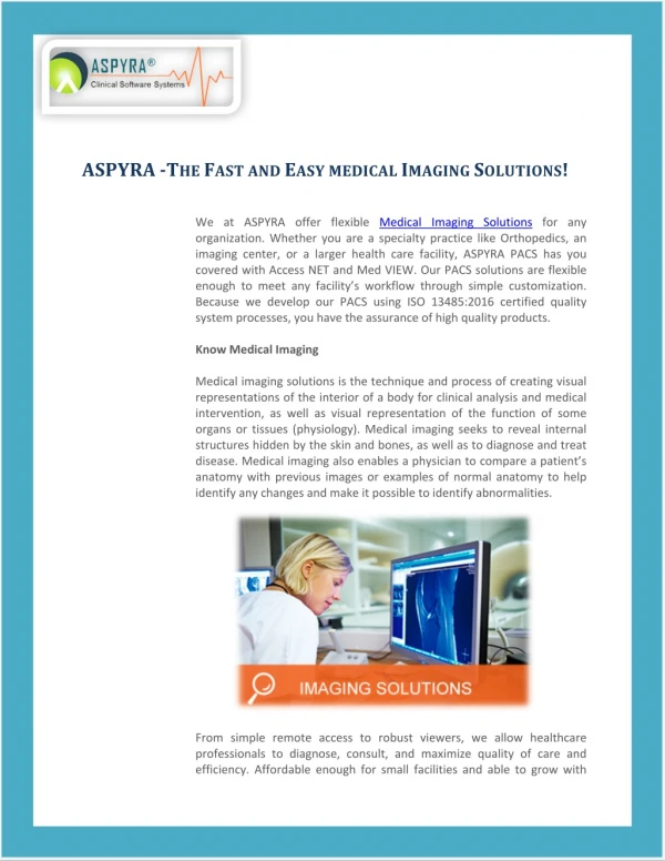 ASPYRA -The Fast and Easy medical Imaging Solutions!