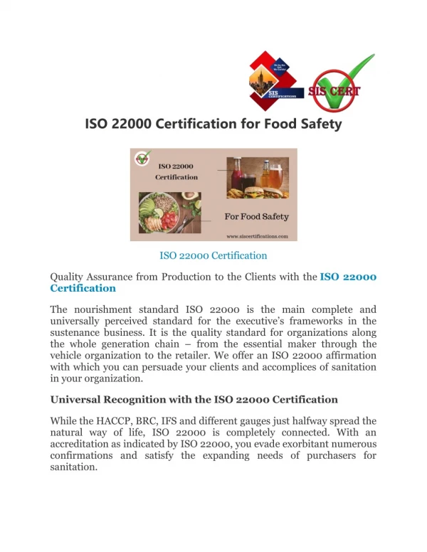 ISO 22000 Certification for Food Safety Management System