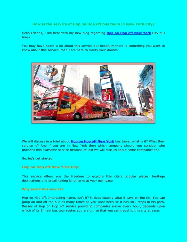 How is the service of Hop on Hop off bus tours in New York City?