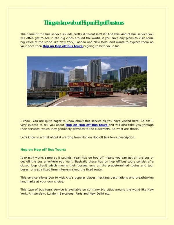 Things to know about Hop on Hop off bus tours