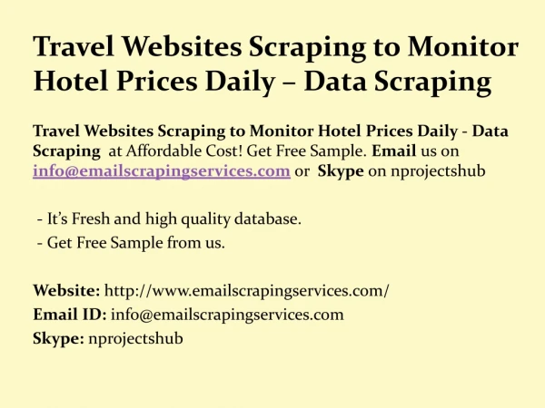 Travel Websites Scraping to Monitor Hotel Prices Daily - Data Scraping
