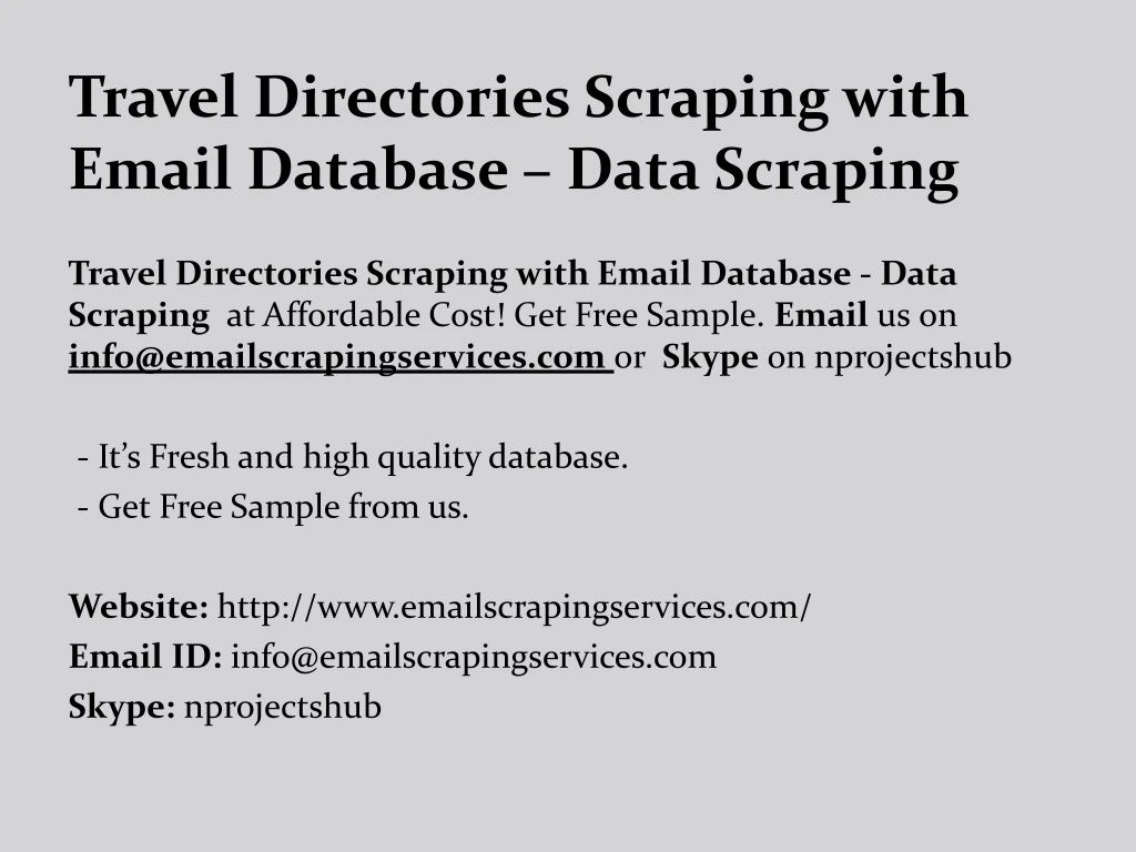 travel directories scraping with email database data scraping