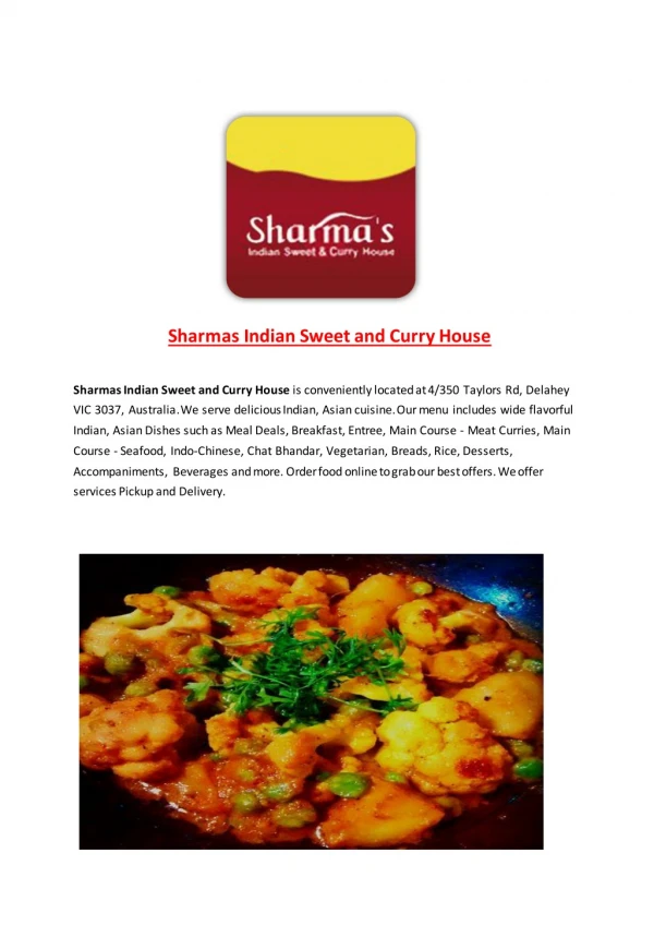 15% Off - Sharmas Indian Sweet and Curry House-Delahey - Order Food Online