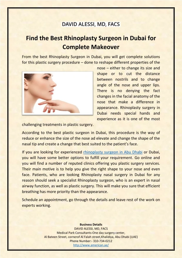 Find the Best Rhinoplasty Surgeon in Dubai for Complete Makeover