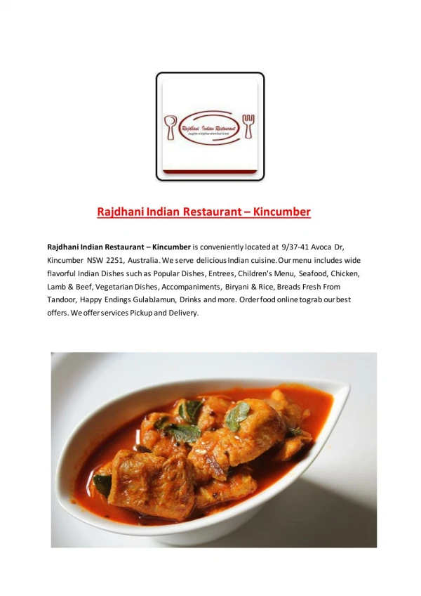 Rajdhani Indian Restaurant - Kincumber-Kincumber - Order Food Online