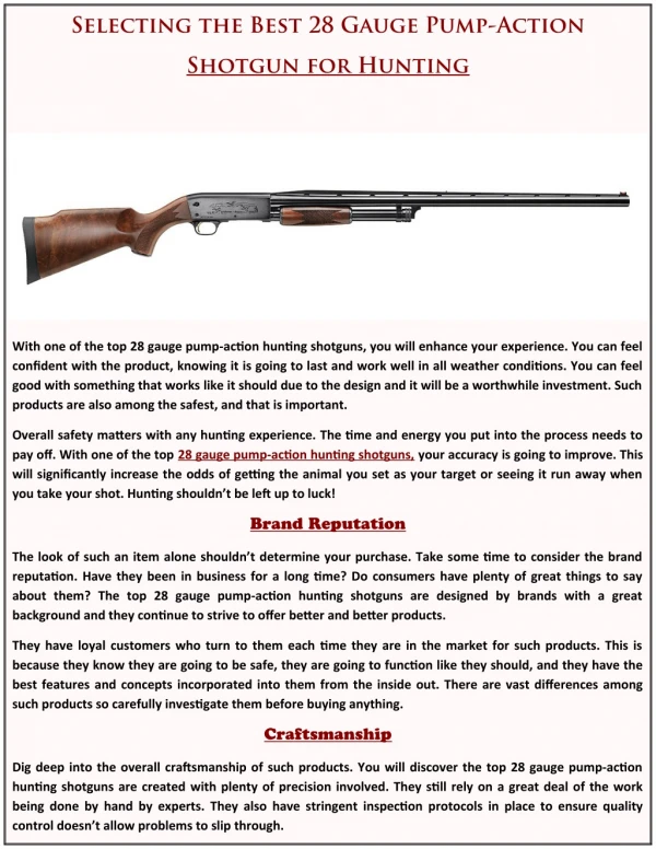 Selecting the Best 28 Gauge Pump-Action Shotgun for Hunting