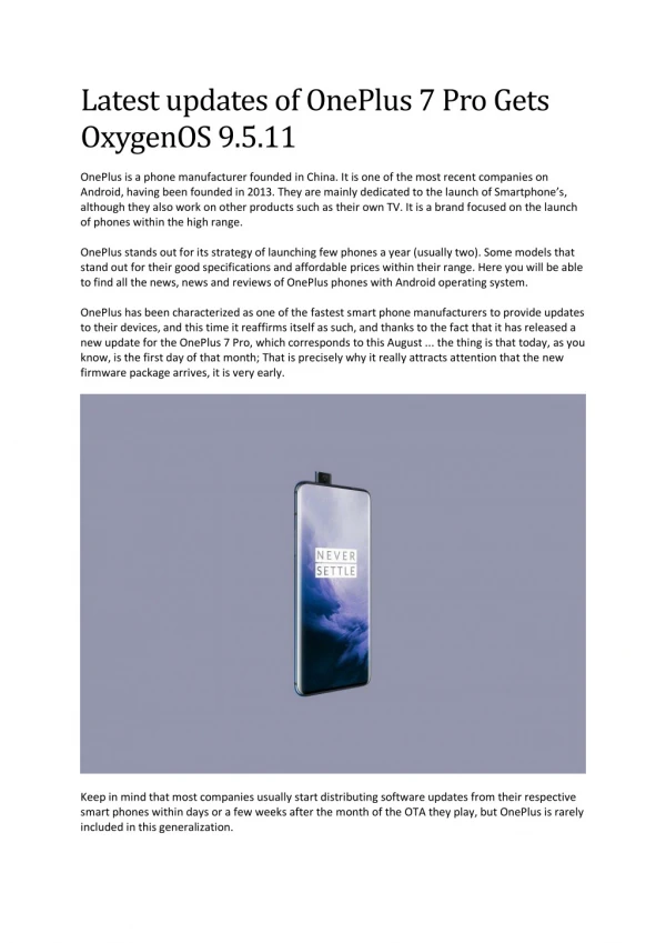 Latest updates of OnePlus 7 Pro Gets OxygenOS 9.5.11