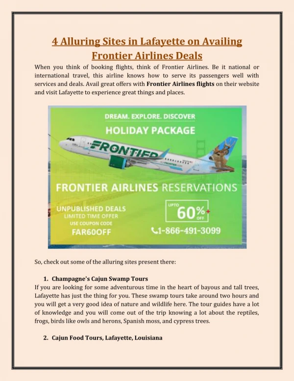 4 Alluring Sites in Lafayette on Availing Frontier Airlines Deals