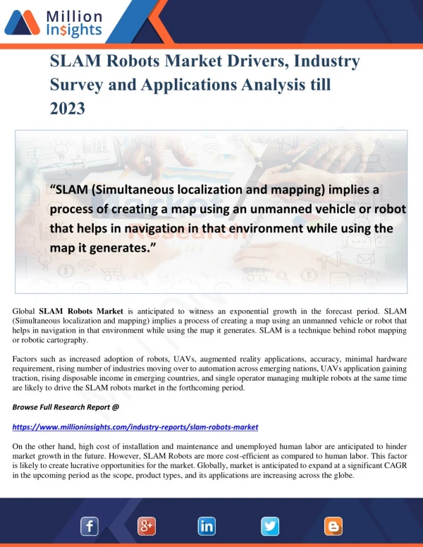 SLAM Robots Market Drivers, Industry Survey and Applications Analysis till 2023