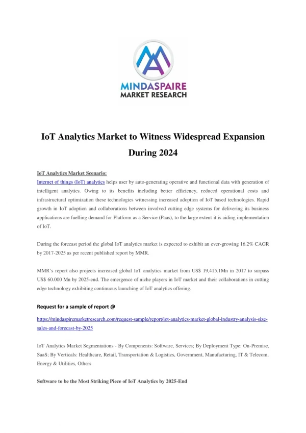 IoT Analytics Market to Witness Widespread Expansion During 2024