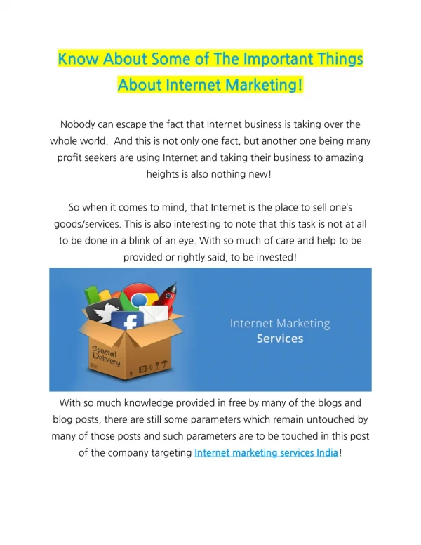 Know About Some of The Important Things About Internet Marketing!