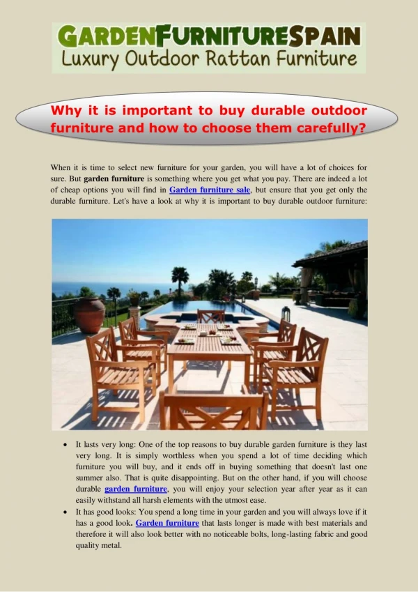 Why it is important to buy durable outdoor furniture and how to choose them carefully?