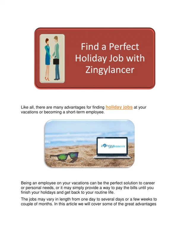 Find a Perfect Holiday Job with Zingylancer
