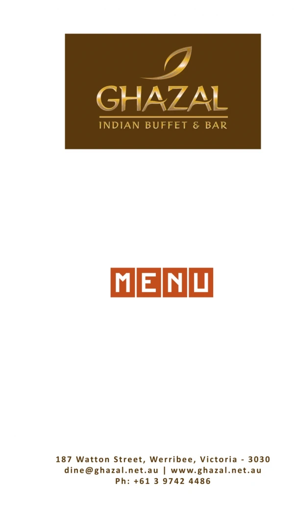 Indian Buffet Restaurant Dinner Menu