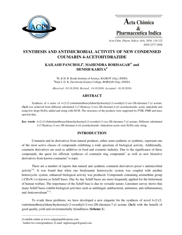 SYNTHESIS AND ANTIMICROBIAL ACTIVITY OF NEW CONDENSED COUMARIN 4-ACETOHYDRAZIDE